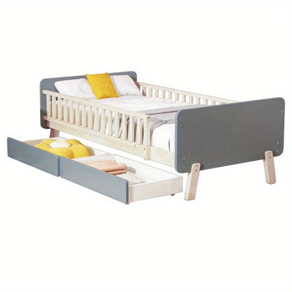 Eenpersoonsbed – 1-Persoonsbed – Stapelbed – Kinderbed – Ledikant – Metaal Frame – Stoffen Hoofdbord – 140x200 cm – Max 300 kg Belastbaar