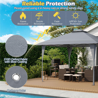 Pop-Up Pavilion – Tuinpaviljoen – Partytent – Vouwtent – Prieel – Waterbestendig – Verstelbare Hoogte – Grijs – Met Dubbele Dak – Stevig Metalen Frame