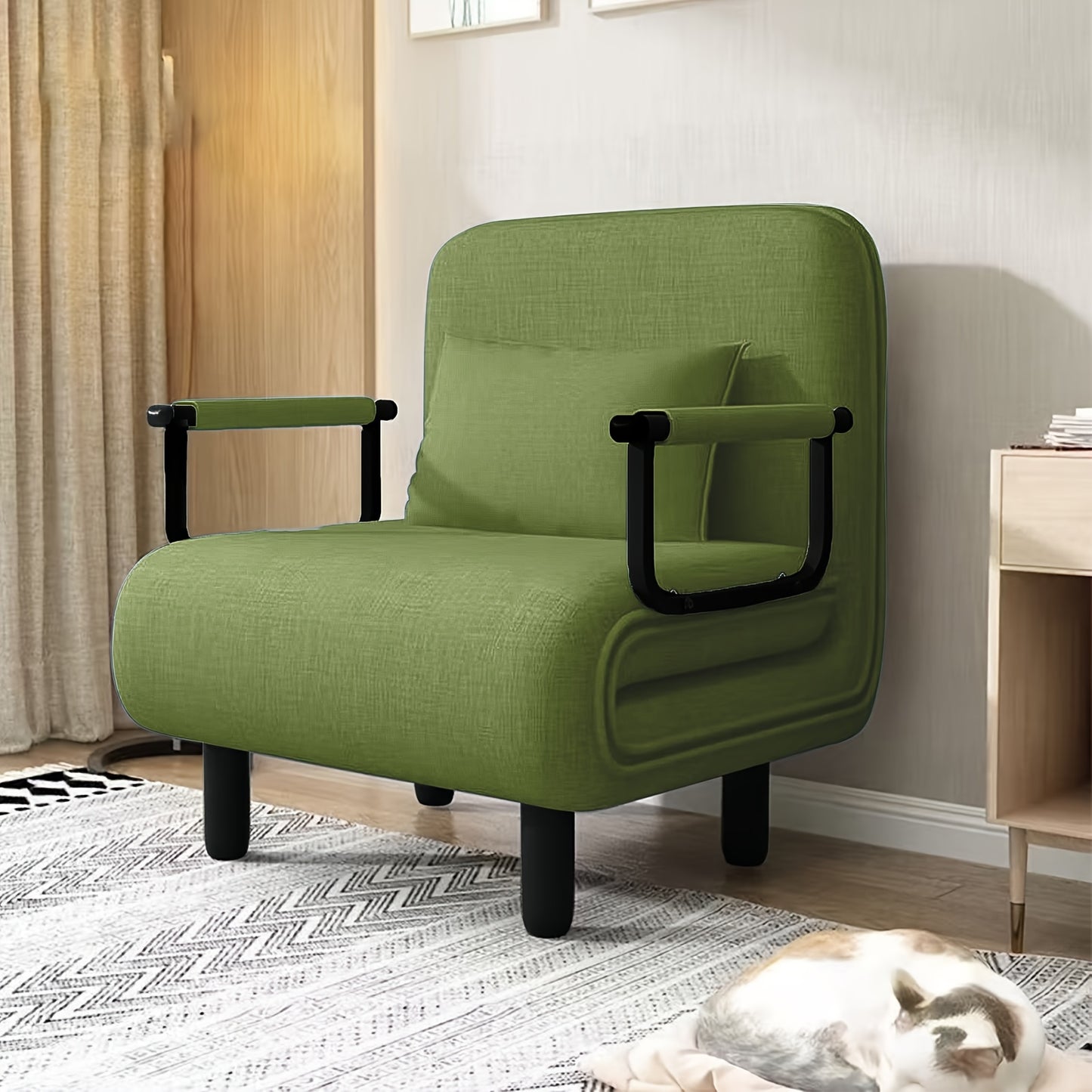 Slaapbank – Slaapstoel – Slaapfauteuil – Logeerbed – Zetelbed – Verstelbare 5-standen Rugleuning – Stevig Metalen Frame – Compact en Ruimtebesparend – Groen