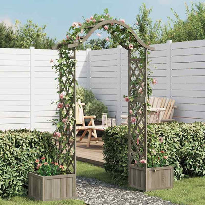 Tuinprieel – Pergola – Overkapping – Tuinboog – Klimrek – Massief Vurenhout – Met Plantenbak – Stevig & Weerbestendig – Eenvoudige Montage – Grijs