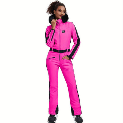 Dames Skipak – Ski Overall – Wintersuit – Snowsuit – Jumpsuit – Rozerood XS – Waterafstotend Polyester – Aangesloten Capuchon