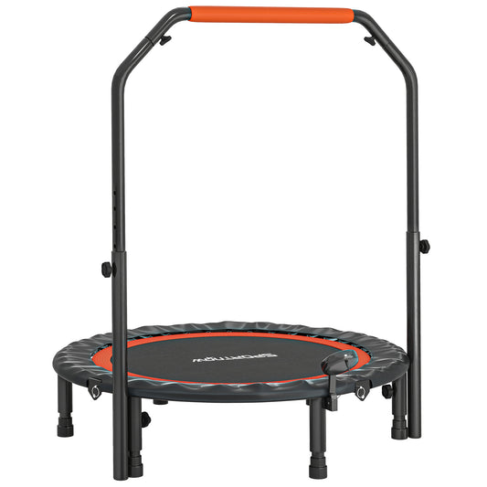 Mini Trampoline – Fitness Trampoline – Jumping Trampoline – Springmat – Trainingsapparaat – Verstelbare Handgreep 99-123 cm – LCD Monitor – Stalen Frame – Zwart/Rood – Ø102 cm