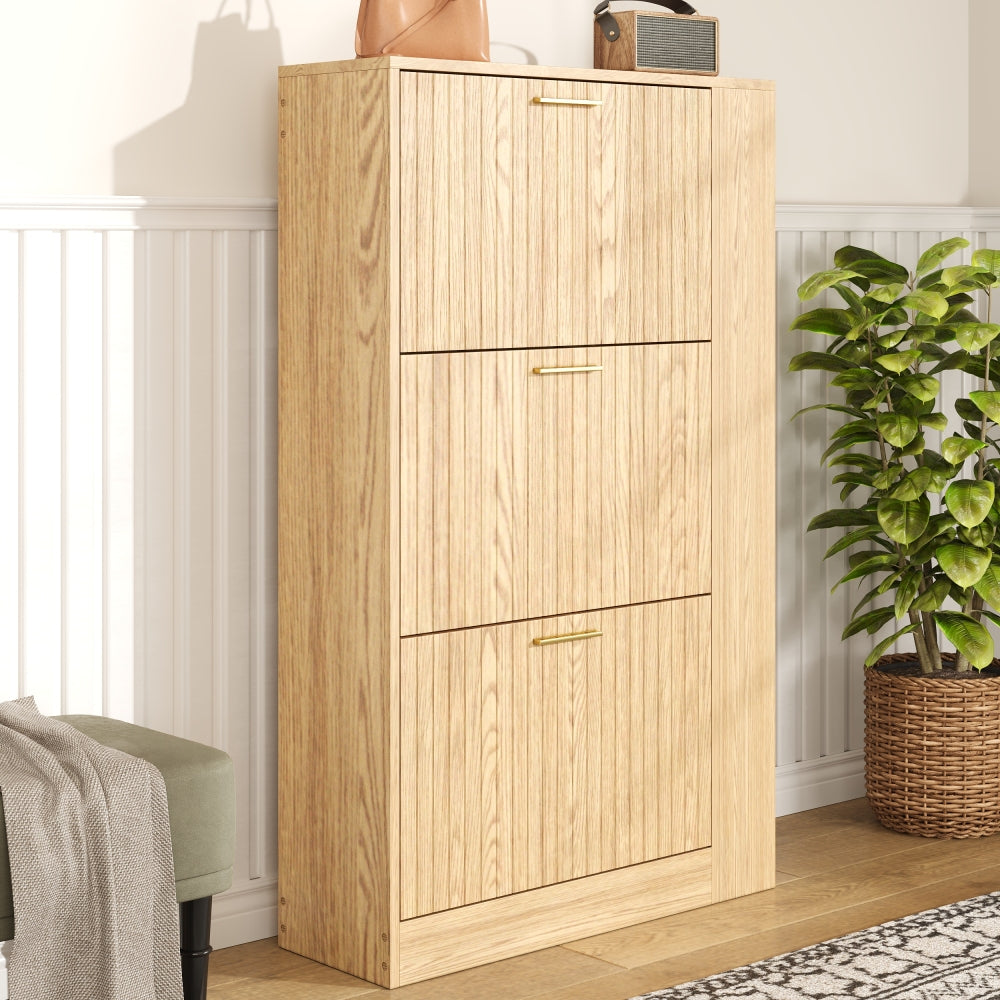 Modern Minimalist 3-Door Shoe Cabinet with Open Shelving - Freestanding Shoe Suitable for Hallway, Entrance, Assembly, Space-Saving, Ample Shoe Capacity (Wood-Free)