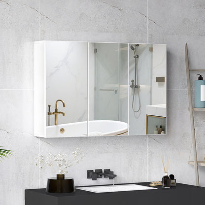 Badkamerkast – Spiegelkast – Medicijnkast – Wandkast – Opbergkast – 3 Spiegeldeuren – Wandmontage – 90x15,5x60 cm – Wit Spaanplaat