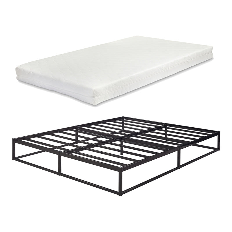 Ledikant – Metalen Bed – Bedframe – Bed Met Matras – Stalen Bed – Zwart – 160x200 cm – Stevig Stalen Frame – Ademend Kaltschuimmatras