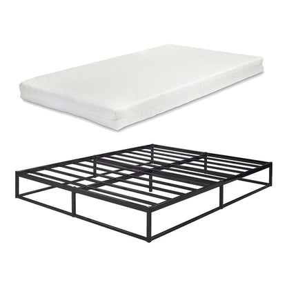Ledikant – Metalen Bed – Bedframe – Bed Met Matras – Stalen Bed – Zwart – 160x200 cm – Stevig Stalen Frame – Ademend Kaltschuimmatras
