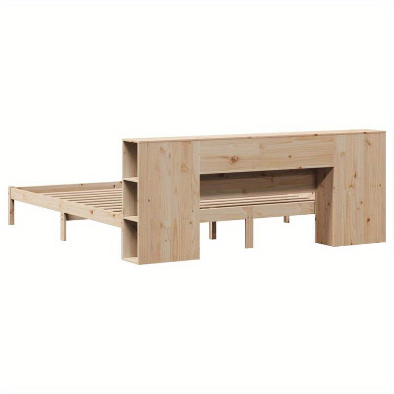 Bedframe – Boekenkastbed – Opbergbed – Houten Bed – Ruimtebesparend Bed – Modern Design – Dennehout – 180x200 cm – Eenvoudige Montage