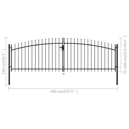 Zwarte Tuinpoort – Metalen Poort – Tuinafsluiting – Dubbele Deur – Sierpoort – Robuust Metaal – 400x150 cm – Speerpunten Veiligheidsdesign
