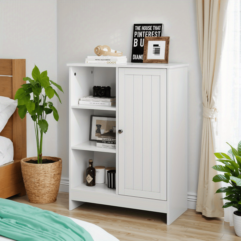 Modern White Metal Freestanding Kitchen Cabinet with Door & 3 Open Shelves - Adjustable Height Storage Rack, 60x30x80cm, Easy Assembly, Ideal for Small Kitchens & Apartments, Pantry, Kitchen Organizers And Storage, Kitchen Pa
