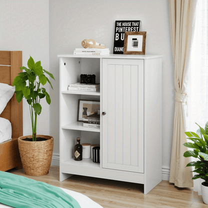 Modern White Metal Freestanding Kitchen Cabinet with Door & 3 Open Shelves - Adjustable Height Storage Rack, 60x30x80cm, Easy Assembly, Ideal for Small Kitchens & Apartments, Pantry, Kitchen Organizers And Storage, Kitchen Pa