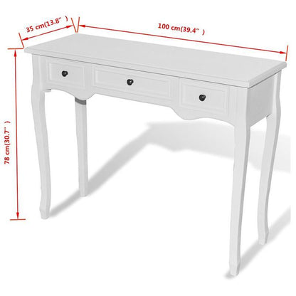 Sidetable – Consoletafel – Wandtafel – Haltafel – Dressoir – 3 Ruime Laden – Stevig Hardhouten Frame – Strak Wit Afgewerkt