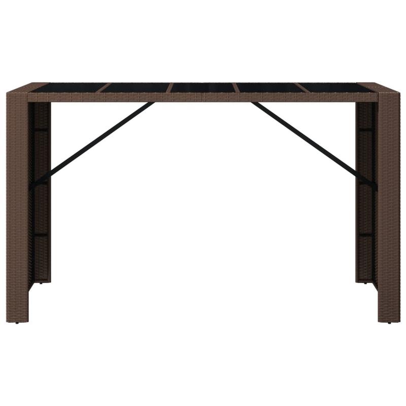 Buiten Eettafel – Tuin Tafel – Terras Tafel – Dinertafel – Bar Tafel – Rattan Look Bruin – Extra Groot Formaat – Stevig Gehard Glas