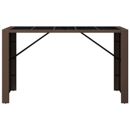 Buiten Eettafel – Tuin Tafel – Terras Tafel – Dinertafel – Bar Tafel – Rattan Look Bruin – Extra Groot Formaat – Stevig Gehard Glas