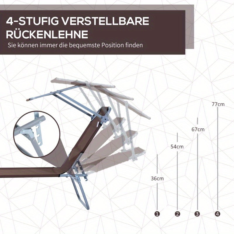 Ligbed – Ligstoel – Zonnebed – Loungestoel – Verstelbare Rugleuning – Opvouwbaar – Lichtgewicht Frame – Inclusief Verstelbaar Zonnescherm