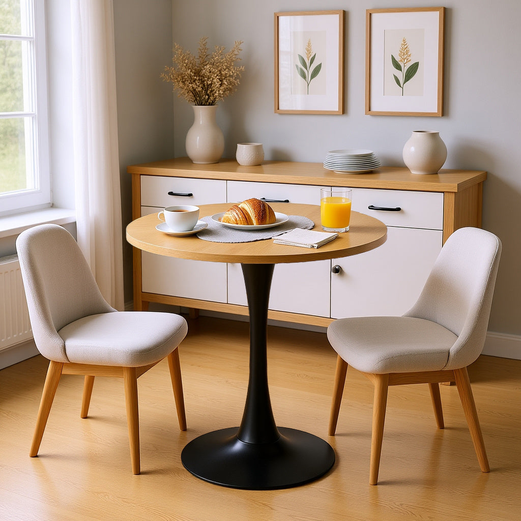 Ronde Eettafel – Rond Tafelblad – Bistrotafel – Cafétafel – Bar Tafel – Industrieel Design – MDF Tafelblad – Zwarte Stalen Voet – 80 cm Diameter – 75 cm Hoogte