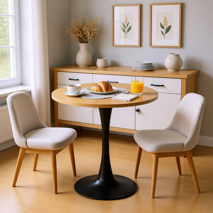 Ronde Eettafel – Rond Tafelblad – Bistrotafel – Cafétafel – Bar Tafel – Industrieel Design – MDF Tafelblad – Zwarte Stalen Voet – 80 cm Diameter – 75 cm Hoogte