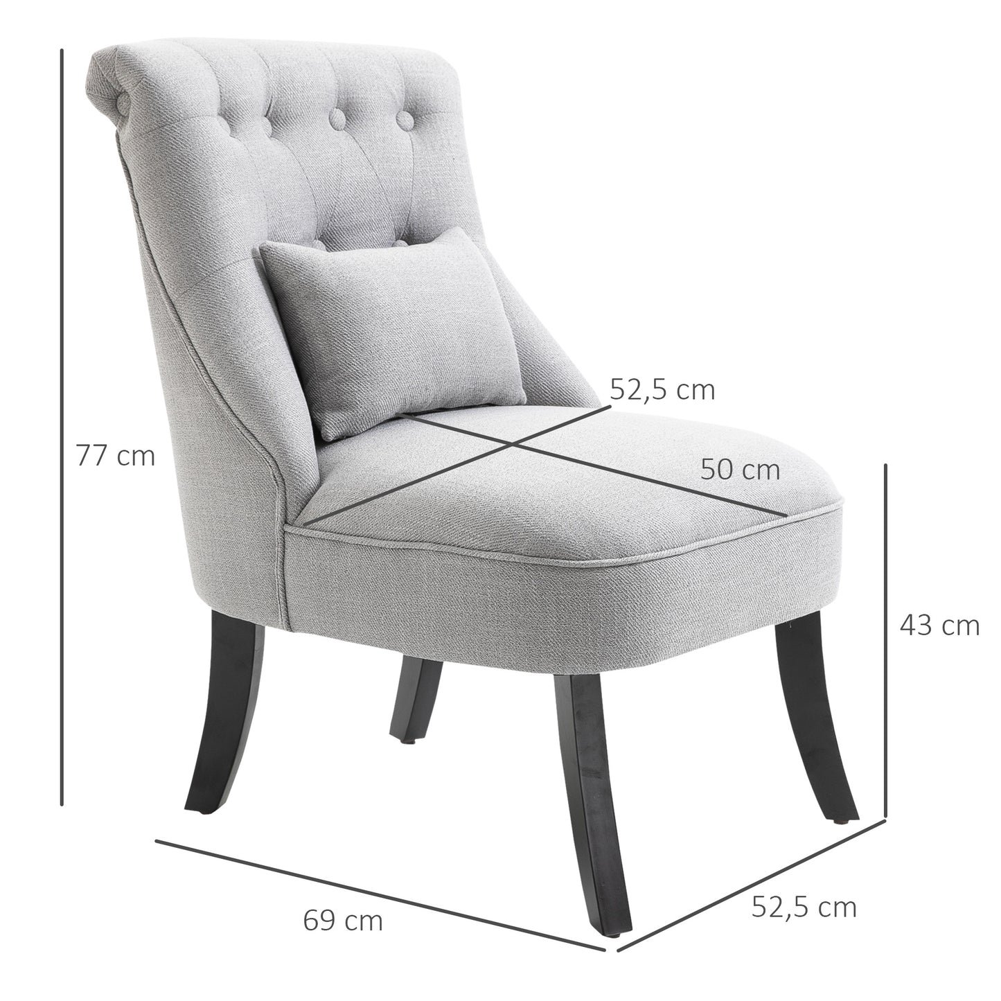 Fauteuil – Relaxstoel – Leunstoel – Zitstoel – Tv-stoel – Met Rugkussen – Linnen Bekleding – Compact 52,5x69x77 cm