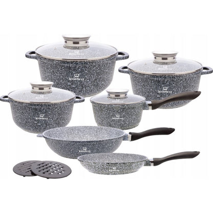 12-delige Pannenset – Pannen Set – Kookgerei – Servies – Keukenset – Inductiegeschikt – Anti-aanbak Coating – Snelle Warmteverdeling – Aluminium
