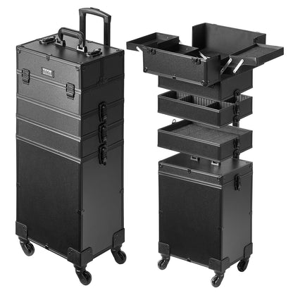 Make-up Trolley – Make-up Koffer – Cosmetica Organizer – Make-up Case – Reistrolley – Extra Groot Formaat – 360° Zwenkwielen & Verstelbare Trekstang – Stevig Kunststof Met Metalen Frame – Zwart