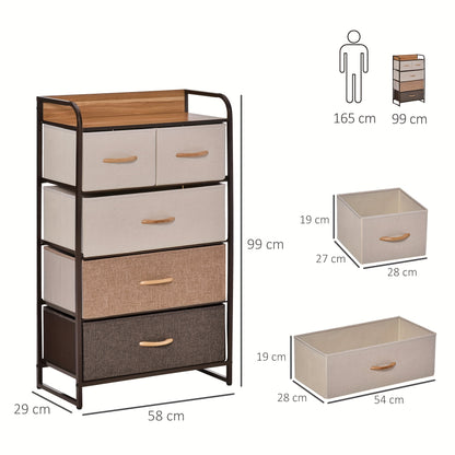 Opbergkast – Ladekast – Kommode – Dressoir – Kast Met 5 Inklapbare Stoffen Laden – Anti-Kantel Beveiliging – Lichtgewicht Linnen Stoffen – Mix Kleuren