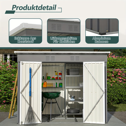 Metalen Tuinschuur – Tuinberging – Tuinhuisje – Opslagschuur – Fietsenberging – Gegalvaniseerd Staal – Ventilatie En Sluitbaar Deursysteem – 244x122 cm Grijs