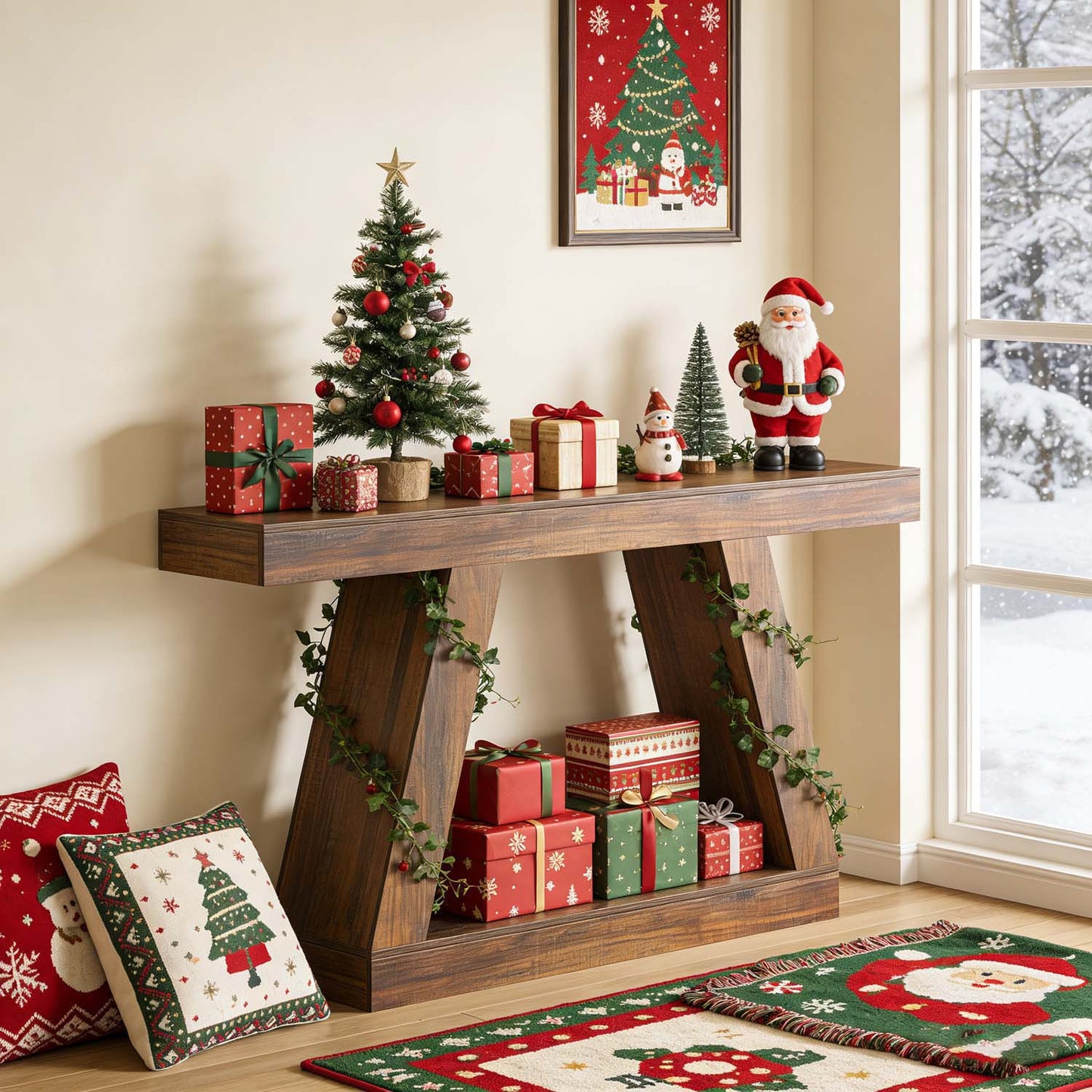1pc 139.7cm Modern Rustic Farmhouse Console Table - Long Narrow Sofa Entryway Table with Storage Shelf, Space-Saving /Particleboard Suitable for Hallway, Living Room, Assembly, Spacious for Decorations (Table Only)