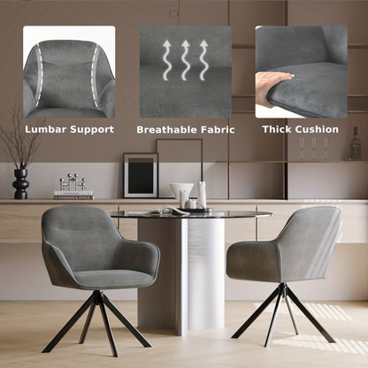 Eetkamerstoel – Stoel – Kuipstoel – Keukenstoel – Caféstoel – 360° Draaibaar – Ergonomische Dikke Zitting – Metalen Onderstel – Donkergrijs – Set Van 4