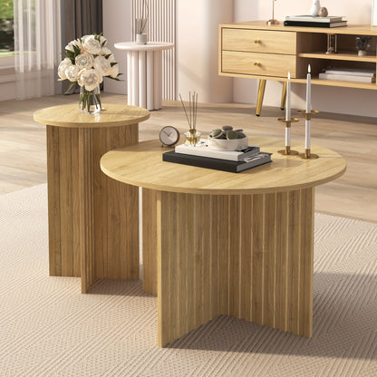 Modern Two-piece Wooden Nesting Table Set, Round Coffee Table And Scandinavian Design Coffee Table, Space Saving And Versatile, with Sturdy MDF/PB Construction, Coffee Table With Storage, Small Coffee Table, Coffee Table For