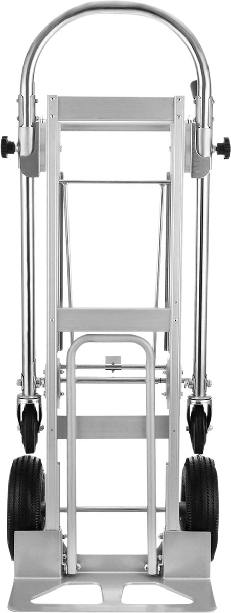 Hand Trolley - 3 in 1 - Aluminium - Twee 10 inch Luchtbanden en Twee - 5 inch Wielen -1 Neusplaat - voor Thuis, Industrieel, Kantoor, School, Werkplaats, Magazijn, Fabriek, Levering - Zilver