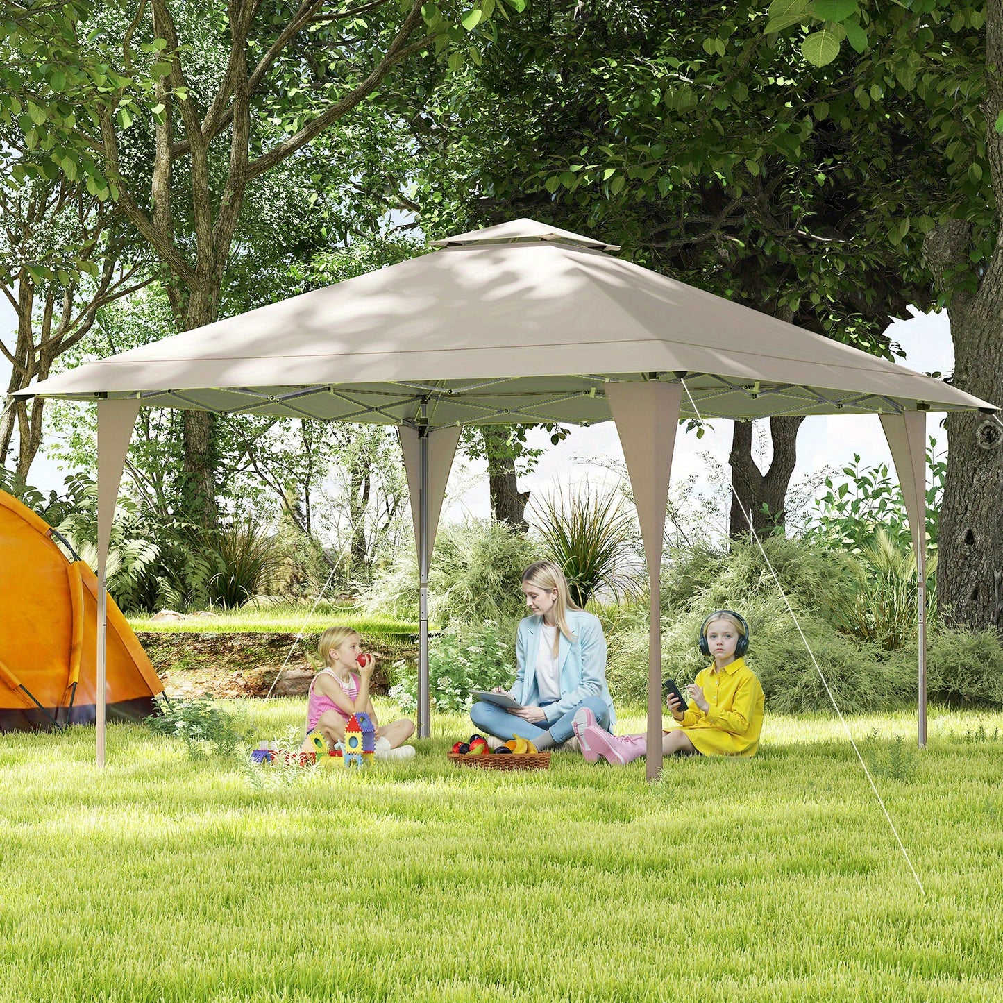 Partytent – Feesttent – Tuintent – Paviljoen – Easy-Up Tent – 395x395 cm – Weerbestendig Oxford Polyester – Verstelbare Hoogte met Ventilatie