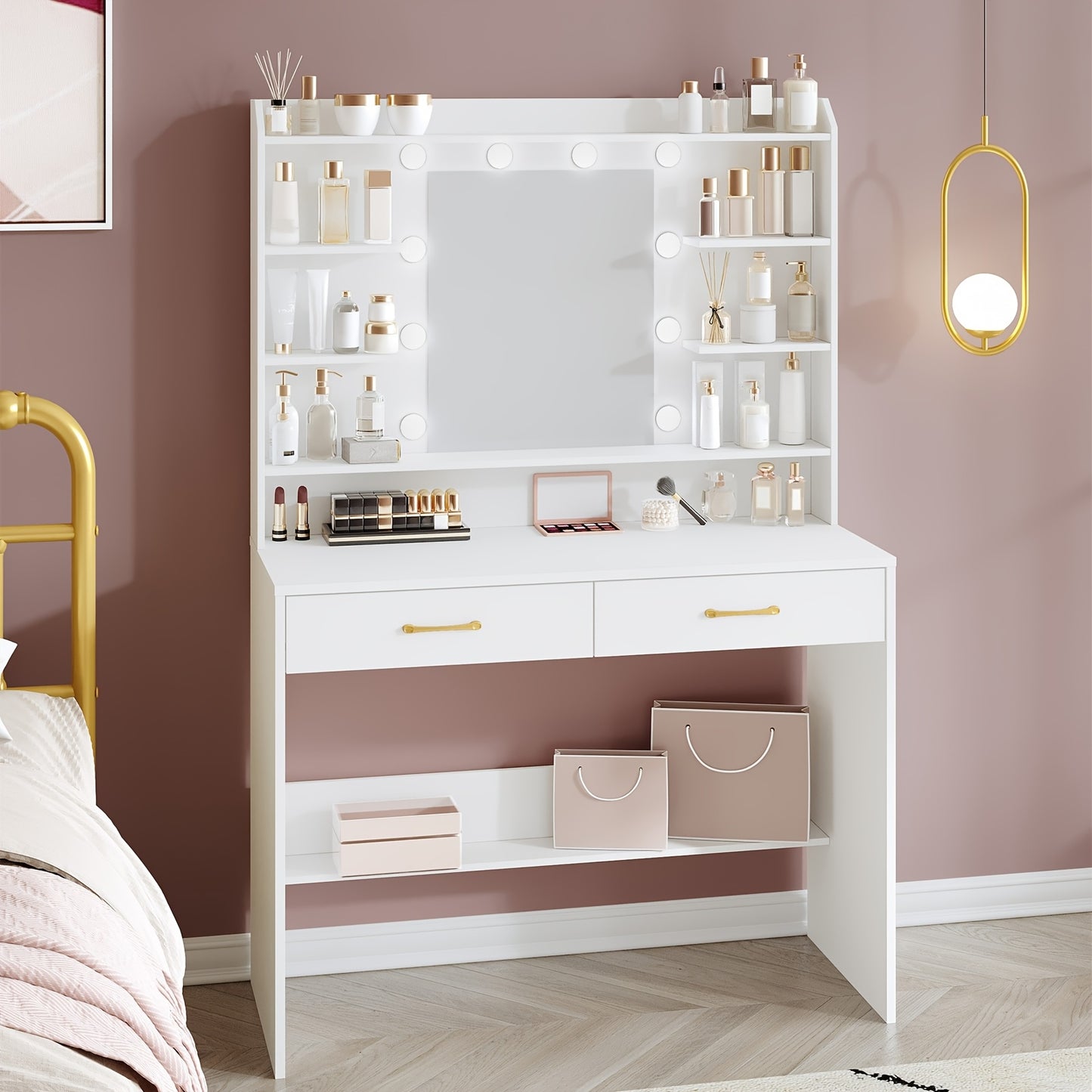 Kaptafel – Make-uptafel – Schminktisch – Toilettafel – Make-up tafel – Met Spiegel En Opbergruimte – Compact 40x100x149 cm – Wit Design