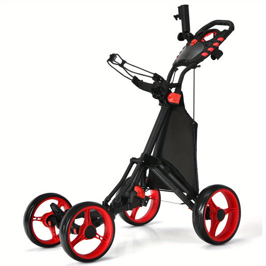 Golfkar – Golfwagen – Golftrolley – Golfbuggy – Golfkarretje – Lichtgewicht Polypropyleen Frame – Verstelbare Handgreep Met Voetrem – Rood/Zwart