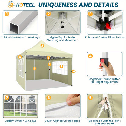 3x3m Pop-Up Partytent – Vouwtent – Tuinkataplein – Evenemententent – Zonnescherm – Afneembare Zijwanden – Verstevigd Frame Met Padding