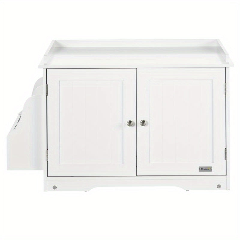 1-in-1 White Modern Cat Litter Box & House with ic Double Door, Odor-Control Shelf & Large Lower Storage - Spacious All-in-One Pet Furniture, 86x48x52cm, Easy Assembly-Free Setup, Perfect Gift for Cat Owners (No Odor Masker)