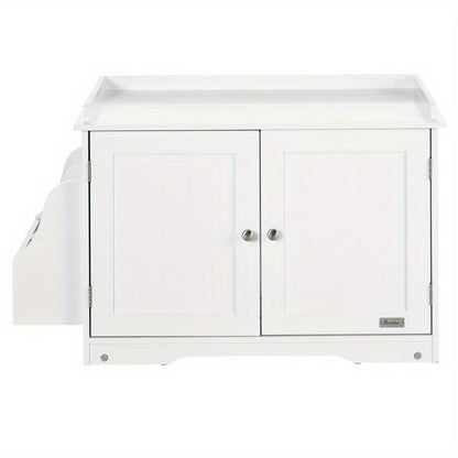 1-in-1 White Modern Cat Litter Box & House with ic Double Door, Odor-Control Shelf & Large Lower Storage - Spacious All-in-One Pet Furniture, 86x48x52cm, Easy Assembly-Free Setup, Perfect Gift for Cat Owners (No Odor Masker)