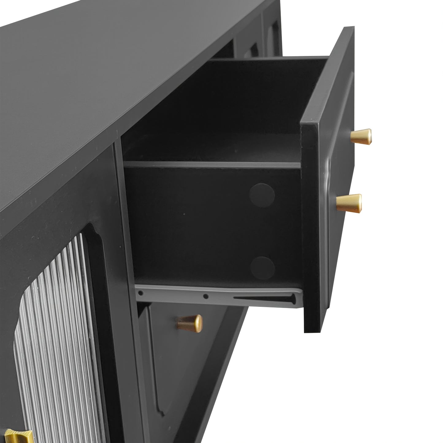 Retro TV Stand with Glass Door Cabinet - Heavy-Duty Metal Construction, Black Entertainment Center with Golden Handles, Living Room Storage Furniture for Media Console or Sideboard - Easy Assembly Required, Tv Console for Liv