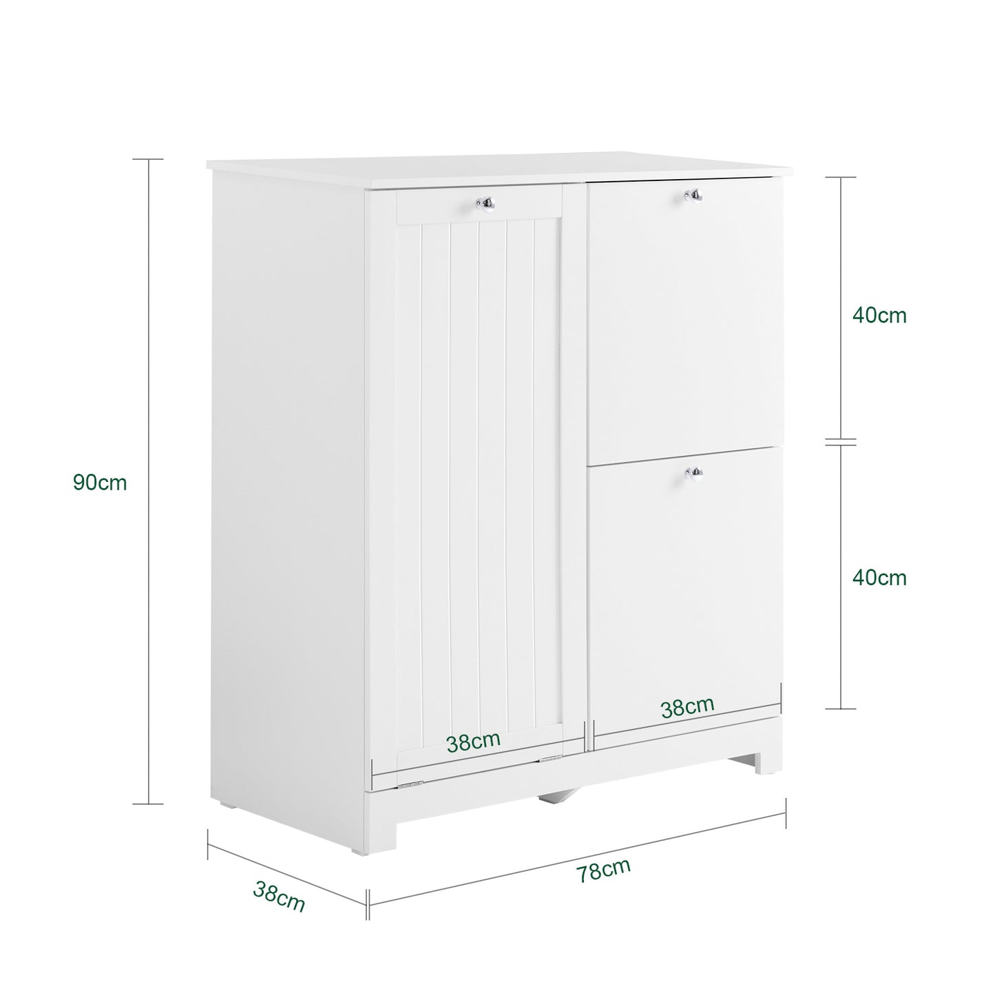 Wasmand – Wasbox – Wassorteerder – Waszak – Opbergmand – Smal Badkamerkastje – 3 Aparte Mandjes – Duurzaam Fleece & Hout – 78x38x90 cm