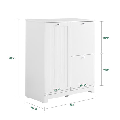 Wasmand – Wasbox – Wassorteerder – Waszak – Opbergmand – Smal Badkamerkastje – 3 Aparte Mandjes – Duurzaam Fleece & Hout – 78x38x90 cm
