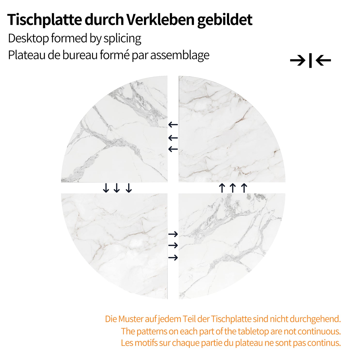 Ronde Eettafel – Eettafel Rond – Design Tafel – Marmerlook Tafel – Keukentafel – Diameter 100 cm – Zwart Metalen Frame