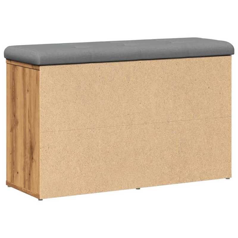 Opbergbank Hal – Schoenenbank – Zitbank – Schoenenrek – Opbergmeubel – Artisan Oak Kleur – Stevig Houtcomposiet – Comfortabel Lichtgrijs Kussen