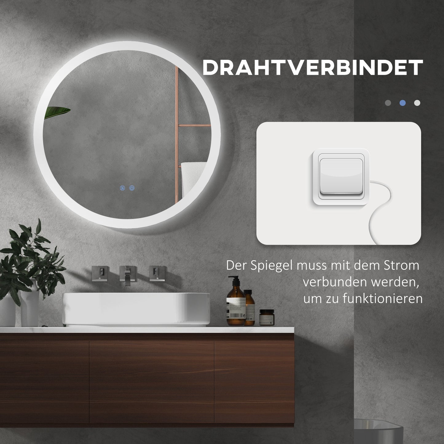 Badkamerspiegel – Wandspiegel – Spiegel – Make-upspiegel – Scheerspiegel – LED-Verlichting – Antidampfunctie – Wit met Zilverkleurige Accenten