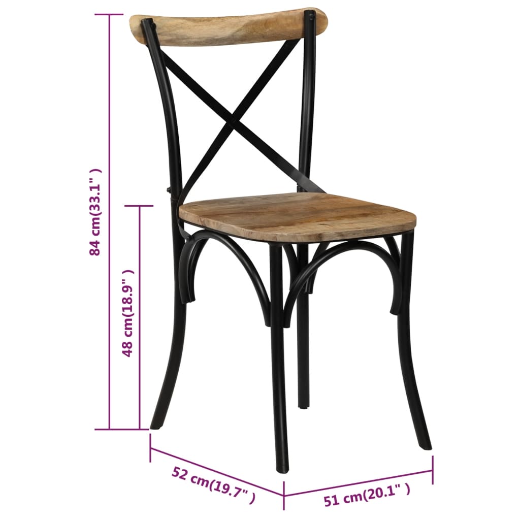 Eetkamerstoel – Stoel – Kuipstoel – Meubel – Woonkamerstoel – Massief Mangohout – Zwart Stalen Frame – Handgemaakt – Duurzaam