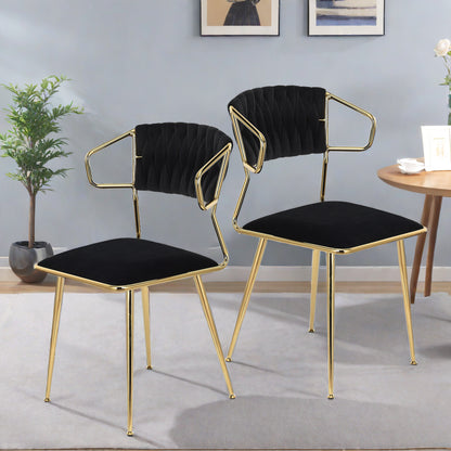 Velvet Eetkamerstoelen – Eetkamerstoelen – Stoelen – Accentstoelen – Keukenstoelen – Zwarte Velvet Bekleding – Gouden Metalen Poten – Set van 2 – Ergonomisch Comfort – Draagkracht 136 kg