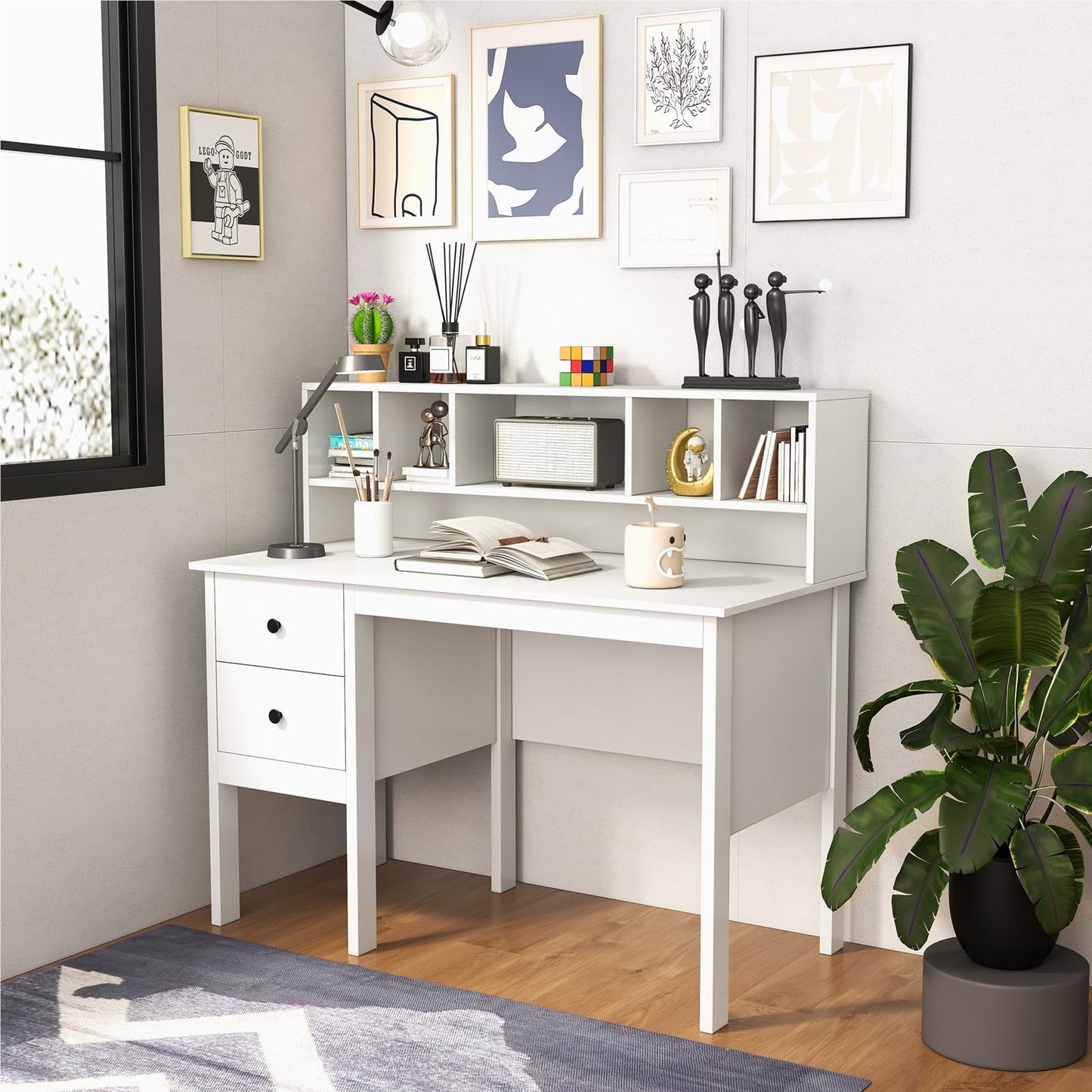 Bureau – Computertafel – Kindertafel – Pc Tafel – Thuiswerkplek – Wit – 120x60x110 cm – 2 Laden en 5 Vakjes – Stevige MDF Constructie