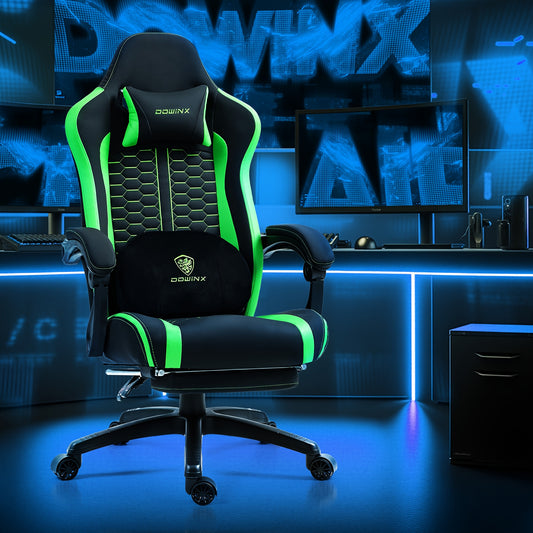 Gamingstoel – Gamestoel – Gaming Chair – Game Stoel – Bureaustoel – Ergonomische Lendensteun – Pocketvering Zitting Met Voetsteun – Donkergroen
