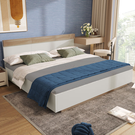 Tweepersoonsbed – Houten Bed – Zwevend Bed – Bedframe – Lattenbodem – Ruimtebesparend Ontwerp – Hoogwaardig Eikenhout Sonoma Wit – 205x184x90,5 cm