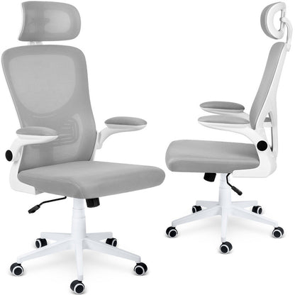 Bureaustoel – Kantoorstoel – Gamingstoel – Draaistoel – Werkstoel – Verstelbare Zithoogte – Ademend Microfiber - Messing Grijs