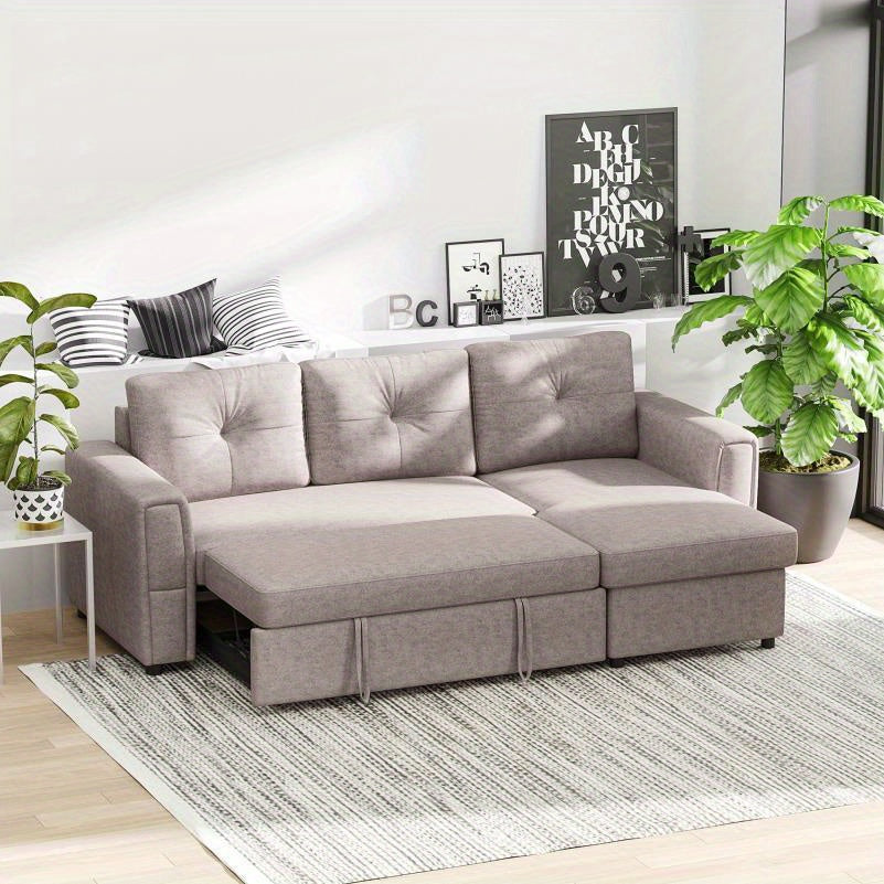Slaapbank – 3-Zitsbank – Bedbank – Bankbed – Chaise Longue – Grijs – Polyester Bekleding – Verstelbare Slaapfunctie