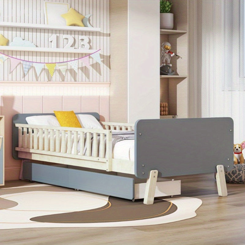 Eenpersoonsbed – 1-Persoonsbed – Stapelbed – Kinderbed – Ledikant – Metaal Frame – Stoffen Hoofdbord – 140x200 cm – Max 300 kg Belastbaar
