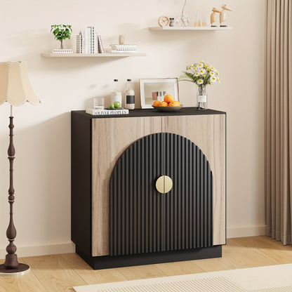Dressoir – Buffetkast – Opbergkast – Ladekast – Wandkast – Zwart Fluted Design – Verstelbare Planken – Hout en Metaal – Compact 69 cm Hoog